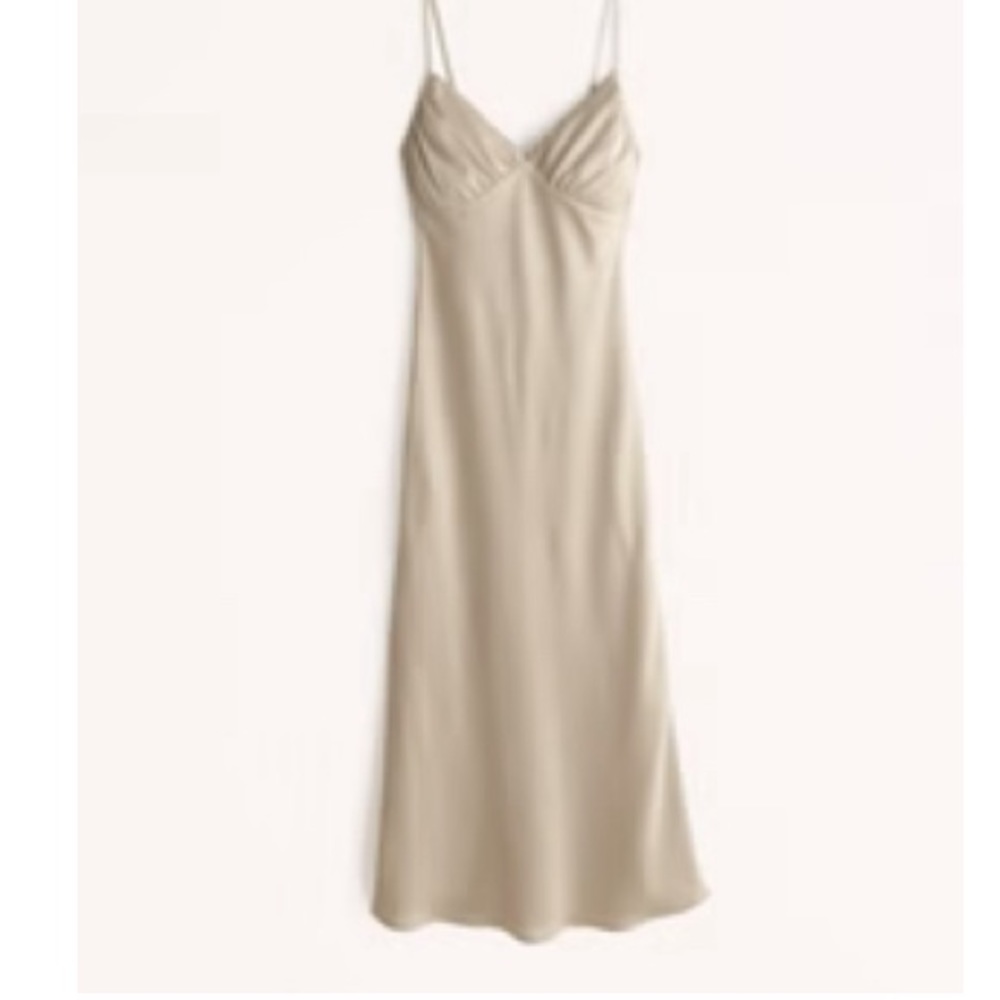 Ruched Satin Slip Midi Dress, NWT, Abercrombie & Fitch